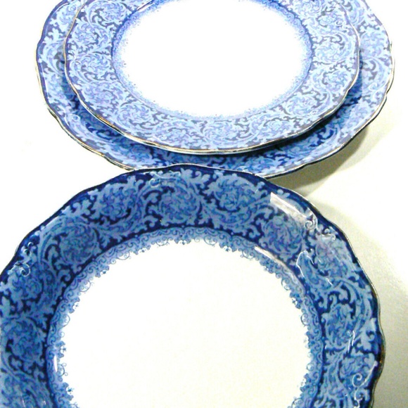 John Maddock & Sons Royal Vitreous Rialto England set of 3 plate bowl flow blue - Picture 2 of 11